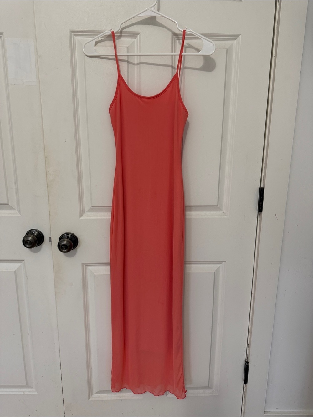 See You Monday Coral Mesh Lined Slip Lined Maxi Dress Size Small coastal Chic